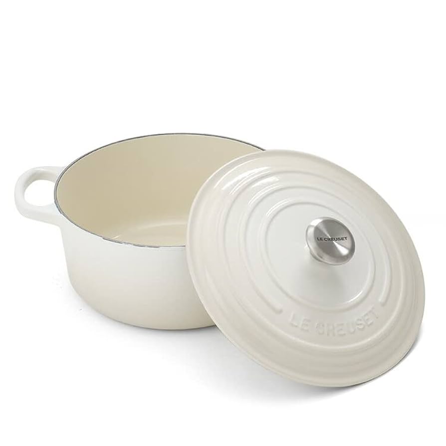 LE CREUSET 22センチ鍋ココット 人気カラーメレンゲ シグニチャー ココット・ロンド 22cm メレンゲ (シルバーツマミ