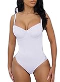 Hilinker Women's Sexy V Neck Sleeveless Spaghetti Strap Bustier Bodysuit White Medium