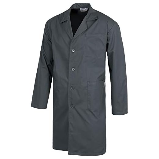 Work Team Bata de Caballero con Cierre de Botones, un Bolso de Pecho y 2 Laterales. Hombre Gris 50