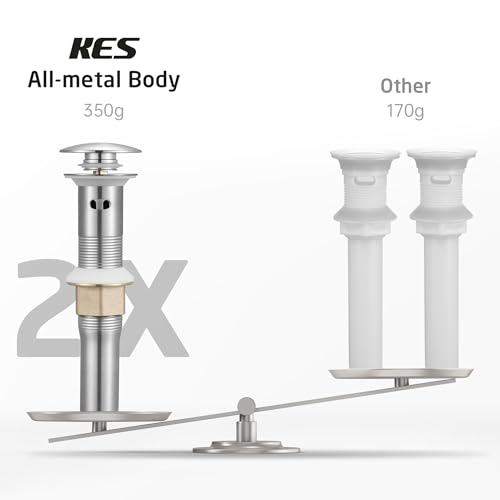 KES All Metal Bathroom Sink Drain with Strainer Basket Hair Catcher Anti Clog Pop Up Drain Stopper for Vanity Vessel Sink with Overflow, Rustproof 18/8 Stainless Steel Brushed Nickel S2013A-BN