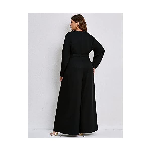 WDIRARA-Womens-Button-Front-Long-Sleeve-Belted-Collar-Jumpsuit-Pants-with-Pocket WDIRARA Women's Button Front Long Sleeve Belted Collar Jumpsuit Pants with Pocket Plus Black 2XL