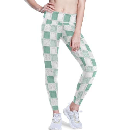 Pantalones de yoga efecto booty wear y pierna delgada con tejido elástico de cuadros verdes