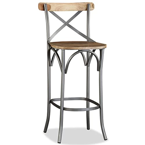 Tabouret de bar en bois de manguier massif et métal noir style industriel
