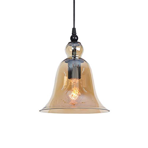 Genérico Lámpara colgante, Lámpara colgante de techo cristal - industrial V-intage Minilámpara interior con altura ajustable y acabado en metal negro Casquillo E27, luminaria empotrada(Amber)