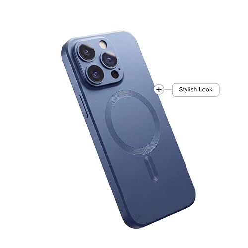 Image of amazon basics Premium Mag-Safe Case for iPhone 14 Pro Max | Shockproof & Anti-Scratch Cover | Soft Silicone with Wireless Charging | Camera Lens Guard - Blue