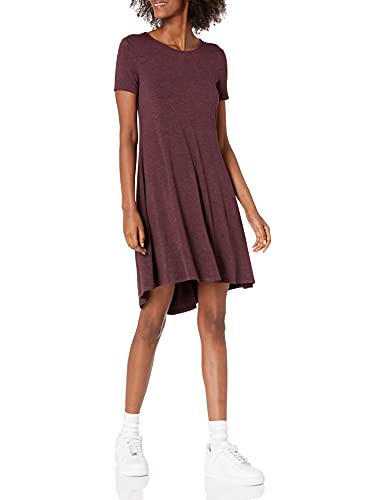 Amazon Brand - Daily Ritual Women's Jersey Short-Sleeve Open Crewneck Dress, Purple Heather