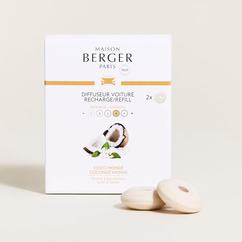 Image of MAISON BERGER Car Diffuser Refill Set, Coco Monoi | Coconut Tuberose Vanilla Notes, 2 Ceramic Inserts, Fits MAISON BERGER Vent Clips, 4-Week Diffusion, Made in France