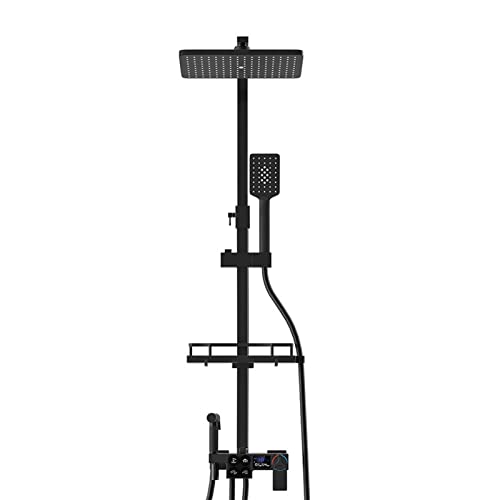 DnKelar Douche Thermostatique Noire avec Affichage Numérique, Ensemble de Colonne de Douche 4 Modes en Cuivre, Salle de Bain Pomme de Pluie Carré 298 * 190mm Hauteur Réglable Cover