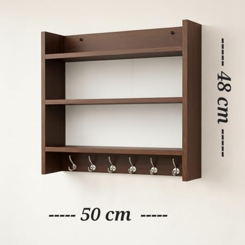 Image of FireBees Wooden Kitchen Rack Wall Mounted | Kitchen Wall Storage Shelf | Wall Mounted Kitchen Organizer Rack Wooden with Hooks | Kitchen Shelf Storage Rack for Spices, Containers & Utensils