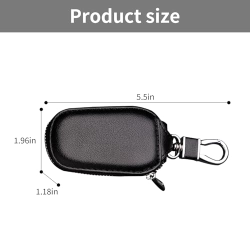 Image of Car Key Case,Universal Auto Key Holder With Metal Hook,Genuine Leather Car Smart Key Chain Keychain Holder Fits For Most Vehicles Black