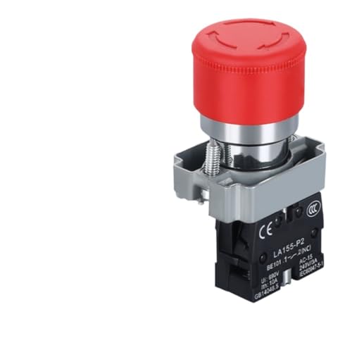 CZKE 1pcs 220V 12V 24V Red Mushroom Cap Emergency Stop Button 22mm 16mm Push Button Switch Momentary Latching 690V10A Switch on Off Switch(BS442 1NC)