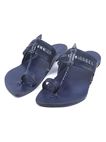 Image of KORAKARI Men Kolhapuri Chappal Handcrafted Sandal Smooth and Comfortable Flip Flops Slipper Stylish Anti Slip Design Genuine Leather Traditional Footwear.