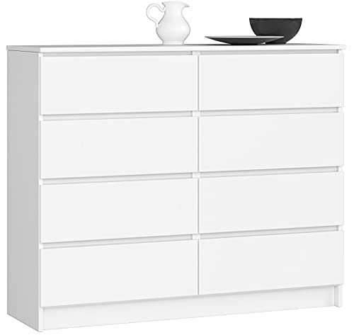 AKORD Cassettiera K-120 con 8 (2x4) Cassetti | Moderna Mobiletto per Soggiorno Sala da Pranzo Camera da Letto Corridoio Bagno | Armadio Cameretta | 120x99x40 cm | Peso 65 kg | Bianco