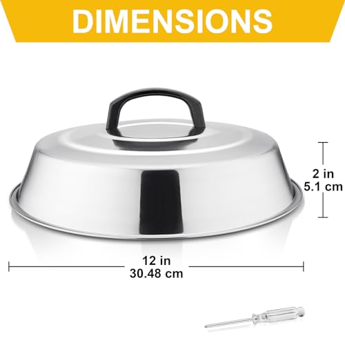 Cheese Melting Dome Set of 2, Leonyo 12\" Metal Steam Basting Cover for Griddle Grill, Stainless Steel Griddle Accessories for BBQ Flat Top Kitchen Cooking Hamburger, Dishwasher Safe