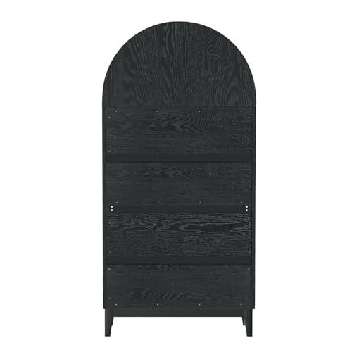 FONTOI Arched Cabinet with Glass Doors, Kitchen Storage Cabinet with Door, 5-Tier Arched Bookcase with Adjustable Shelves, Hutch Cabinet with Storage for Living Room, 74.3 Inch