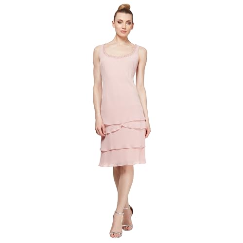 Image of S.L. Fashions Women's Mother of The Bride Tiered Jacket Dress with Shoulder Embellishment