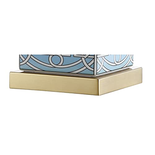 JONATHAN Y 22" Blue/White Modern Ceramic Ginger Jar Table Lamp for Nightstand, Square Lattice Transitional Chinoiserie Lamp for Living Room, White Linen Shade, LED Bulb JYL3044A by JONATHAN Y - Image 5