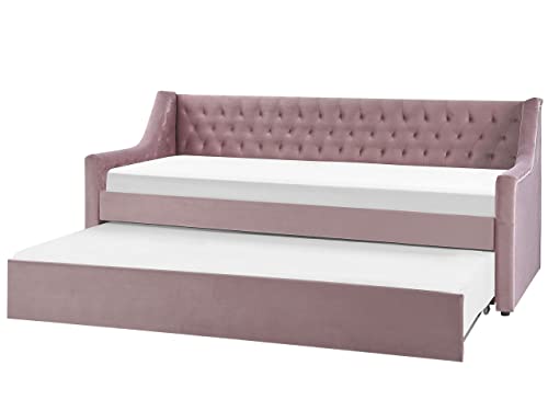 Velvet EU Single Trundle Bed Frame 3ft Pink Slatted Frame Buttoned Montargis