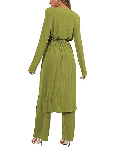 Image of 3 Piece Lounge Sets for Women Airport Travel Outfit | Long Cardigan,Tank Top ,Wide Leg Pants with Pockets,Comfy Loungewear,Casual Chic, Airplane Clothing,Vacation Matching Set