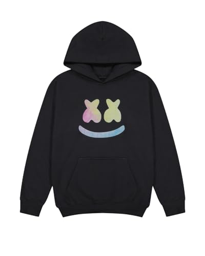 Marshmello - Kids Smile Hoodie Black Cotton Blend Sweatshirt with Tie Dye Print