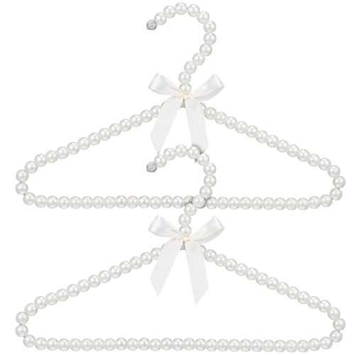 OUNONA 2 Piezas Perchas para Ropa Plástico Cuentas de Perlas Color Marfil, Elegantes y Resistentes para Secar Ropa y Organizar el Armario Infantil