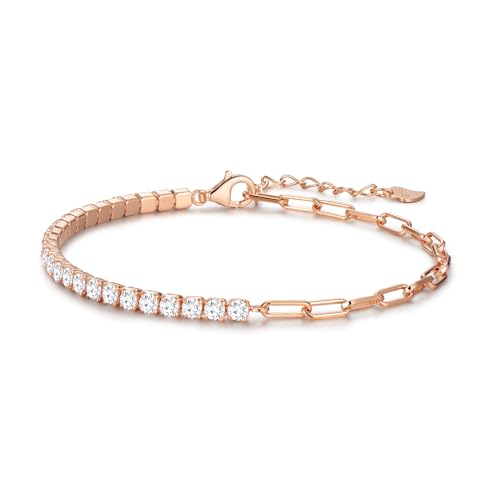 Sterling Silver Tennis PaperClip Bracelets for Women Tennis Bracelet Fashion Jewelry Anniversary Birthday Gifts for Women Mom Wife Daughter Her