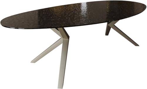 Table à Manger Edge Ovalee Verre en Relief Fumée Noir 3D-Design 280x130 Zenthara anguleux Métal Finition à Effet Titane