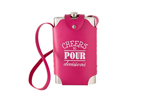 Up To 50% OFF Large Oversized 64 oz Stainless Steel Flask with Pink Strap (Cheers to Pour Decisions) Funny Gift for Her