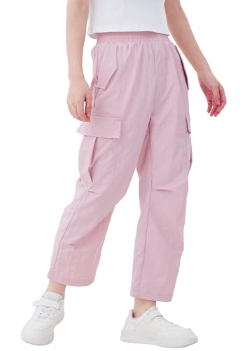 Image of WULFUL Girls Cargo Pants Lightweight Wide Leg Streetwear with Pockets Kids Jogger Trouser 6-16 Years
