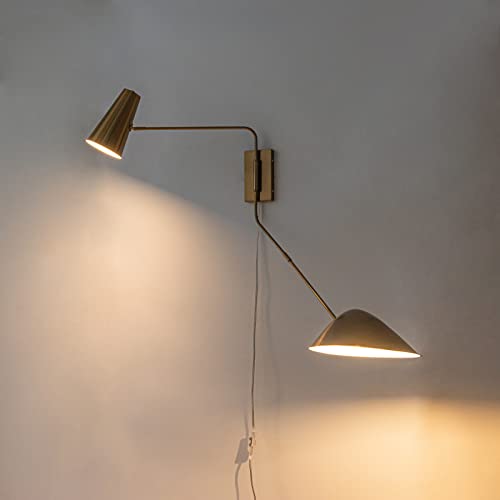 Ahaloye Modern 2-Light Swing Arm Wall Sconce Plug In Rotatable Brass Wall Lamp With On/Off Cord For Bedroom, Living Room #TOP4