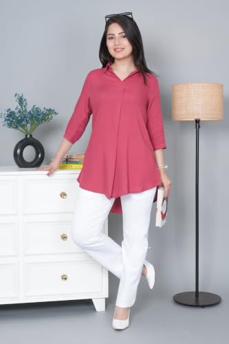 Image of Mlada Rayon Flare Top for Women | 3 /4th Sleeve Regular Fit and Flare Top | Women Office Tops Tunic | Western Long Shirt Top for Women | Shirt Collar Top for Women | Rayon Tunic Tops for Women Western