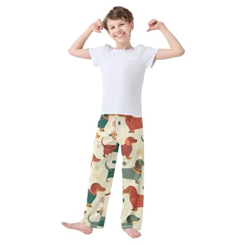 ZZXXB Xmas Snow Dachshund Boys Long Pants Soft Trousers Elastic Waist Kids Lounge Bottoms with Pockets S-XL3