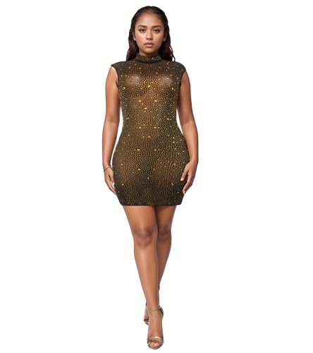 Image of PORRCEY Women's Sexy Elegant Rhinestone Mesh Party Club Night Mini Dress