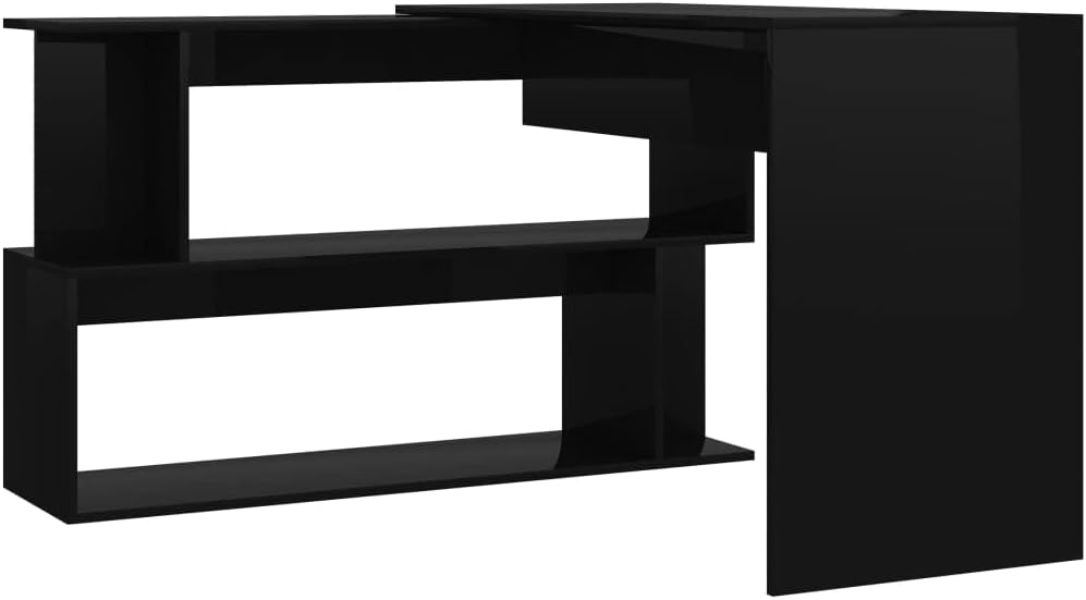 Desk, High Gloss Black Engineered Wood, Rotating, Portable, Folding, Home Office Table for Gaming, Work, Study & Bedroom, Easy Assembly