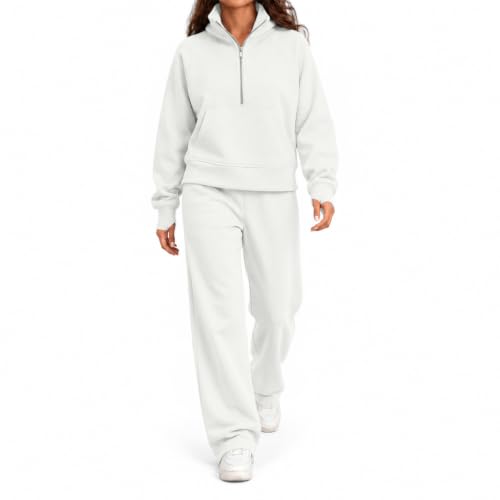 Womens Jogging Suits 2 Piece Set Mockneck Fleece Wide Leg Pullover - image 4
