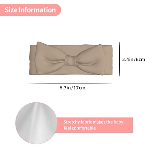 Solid color light brown Prints Baby Bow Headband - Super Stretchy Soft Bows Hair Accessories for Newborn Infant Toddlers Kids Girls - Elastic and Skin-Friendly3