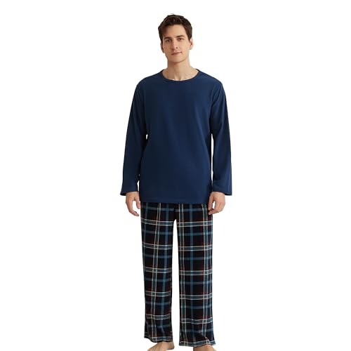 U2SKIIN Mens Fleece Pajamas Set, Soft Warm Long Sleeve Prints Pants Pajama set for Men Comfy Sleepwear Pjs