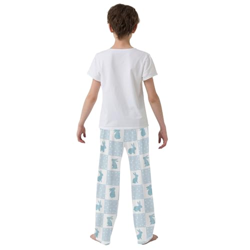 Boys' Pants Watercolor Blue Bunny Checkered Long Bottoms Jogger Pants Elastic Waist Trousers with Pockets S-XL3