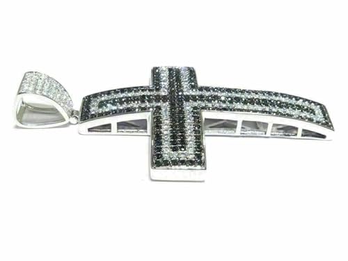 3.00 Ct Round Cut Simulated Black & White Diamond Cross Pendant 14k White Gold Plated Men's 925 Silver3