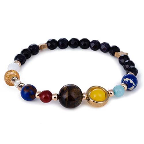 Image of COLORFUL BLING Natural Stone Beads Solar System Bracelet Universe Galaxy The Eight Planets Guardian Star Bracelet Jewelry Healing Yoga Chakra Gifts for Women