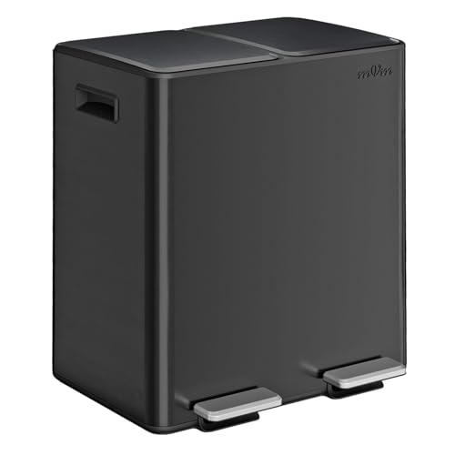 mVm Poubelle Cuisine Tri Sélectif 40L,2 x 20 L,2 Compartiments,Acier Inoxydable,Poubelle à Pédale avec Seau Intérieur, Couvercles, Poignées, Fermeture en...