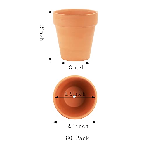 Yishang 2 inch Small Terracotta Pots with Drainage Holes,Mini Clay Ceramic Pottery Planter,Cactus Flower Nursery Terra Cotta Pots, for Indoor/Outdoor Succulent Plants, Crafts, Wedding Favor(80 Pack)