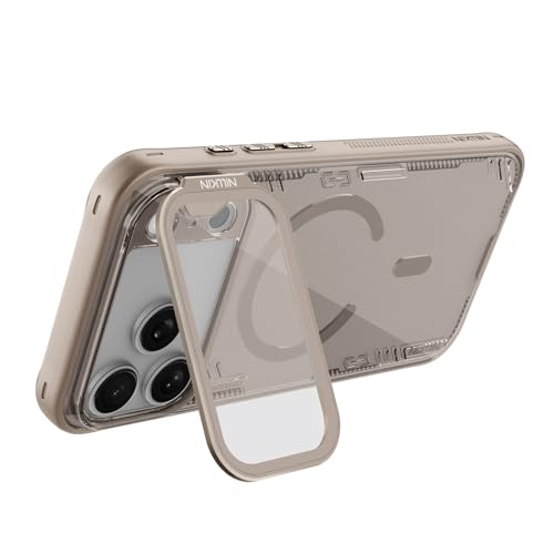 Image of PRITO Nilkin Magnetic Case for iPhone 17 Pro, Shockproof Protection with MagSafe, Never Yellowing and Biodegradable Material, with Stand & Transparent Camera Lens Cover (Brown, iPhone 17Pro)