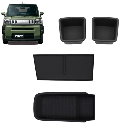 Alysianov ダイハツ タフトに適用 3代目 LA900S/LA910S 内装 助手席オープントレイマット+カップホルダー収納ボックス+コンソール 収納トレイマット アクセサリー ドレスアップ 4個