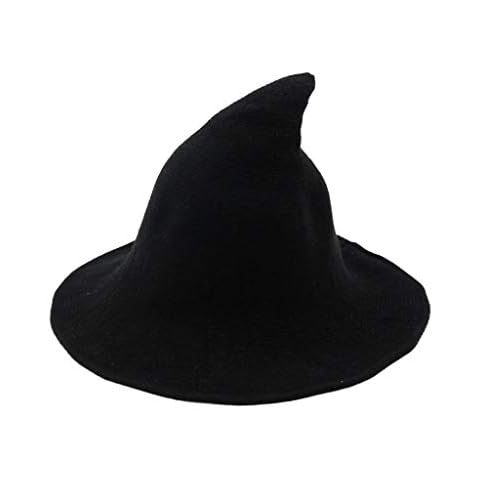 Humeng Womens Witch Hat Wizard Kinitted-Wool Hats Adult Costume Party Accessory Halloween Masquerade Cosplay Cap Cover