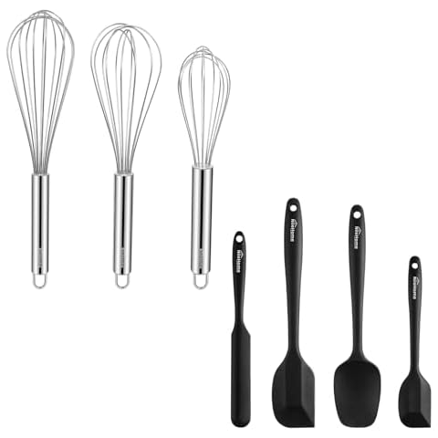NileHome Stainless Steel Whisk Set 8" 10" 12" and Silicone Spatula Set Cover