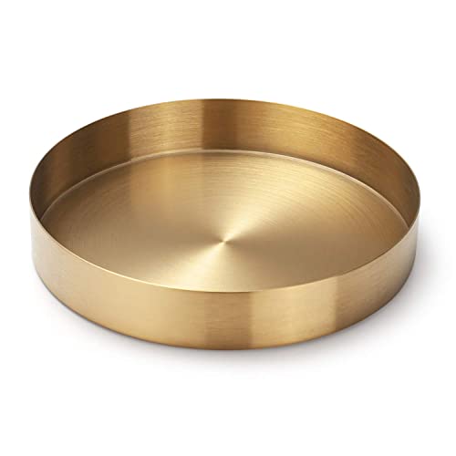 Ziiqidom Round Gold Tray Stainless Steel Jewelry, Make up, Candle Plate Decorative Tray (7 inches)