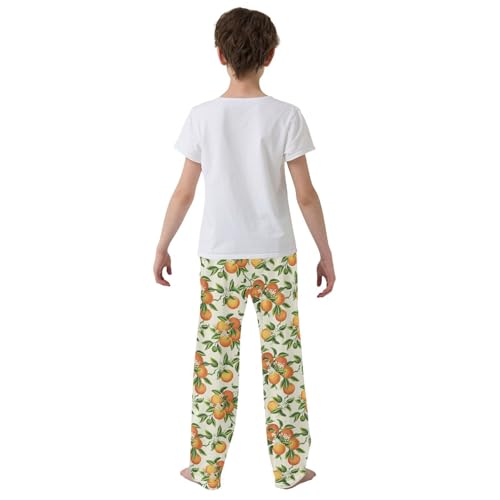 Orange Florals Boys Long Pants Soft Trousers Elastic Waist Kids Lounge Bottoms with Pockets S-XL3