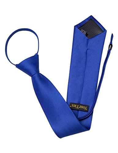Image of YourTies Zipper Tie for Men Adjustable Pre-tied Satin Neckties and Pocket Square Set Solid Color Business Formal Wedding