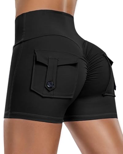 Listado de Pantalones cortos deportivos para Mujer - los preferidos. 48 VIOPY Pantalones Cortos Deportivos Mujer Cintura Alta Short Levanta Gluteos Mujeres con Bolsillos para Gym Yoga Ejercicio Correr (Negro, G)
